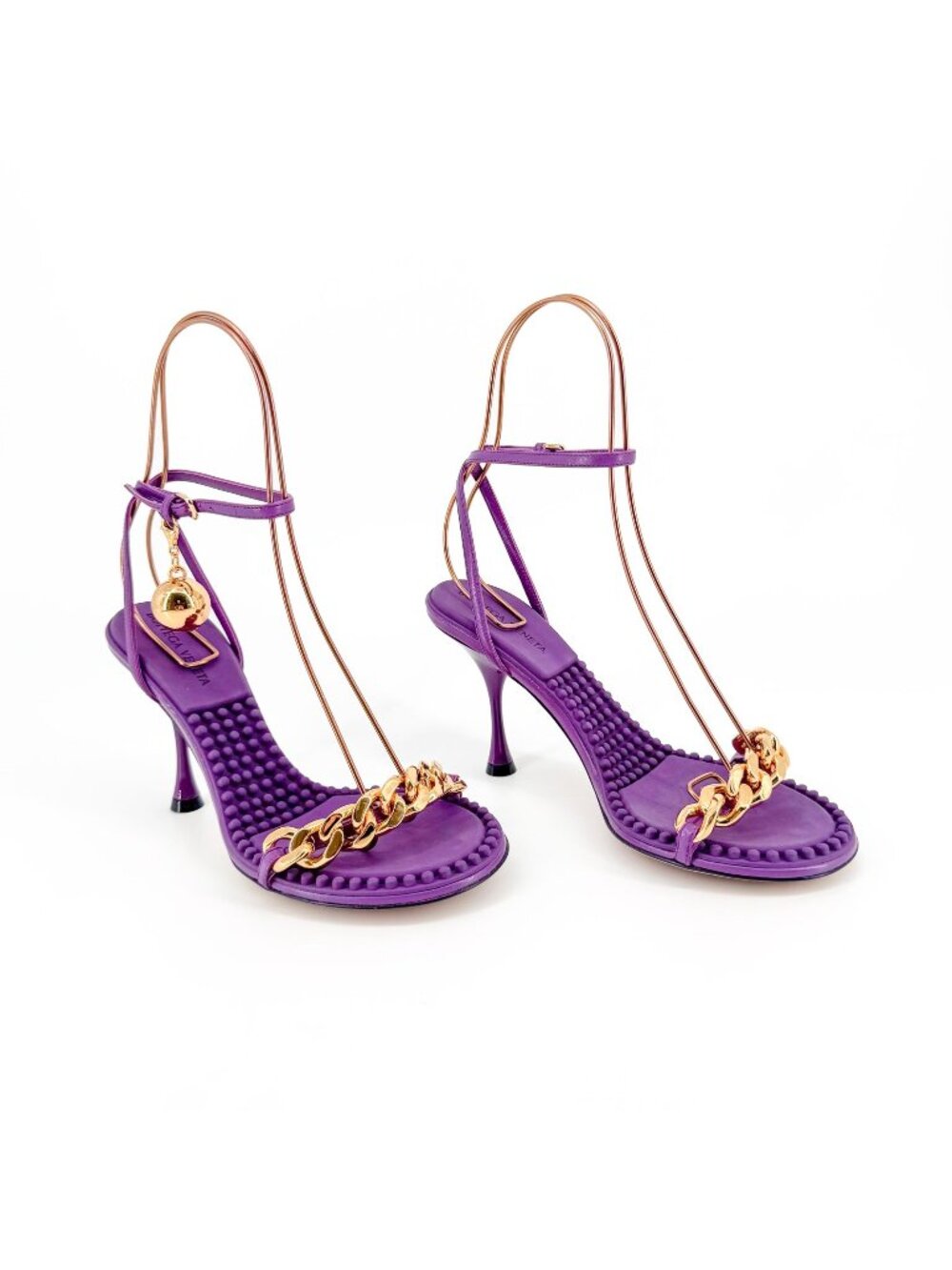 Bottega Veneta Dot Chain Heel Sandals Purple Leather Size 37 US 7 Women